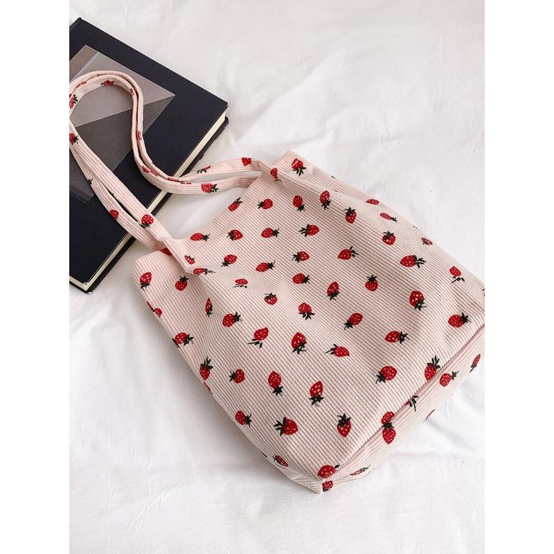 Tasche Damen neu lässig große Kapazität schön einfach Mode College-Stil Umhängetasche Kirsche Erdbeere Cordtasche