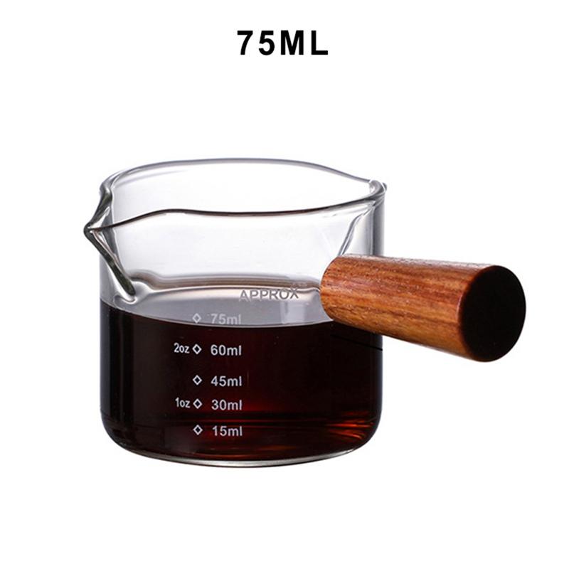 Wood Handle Glass Espresso Measuring Cup Double/Single Mouth Milk Jug Heat-resisting Coffee Shot Glass Scale Measure Mugs