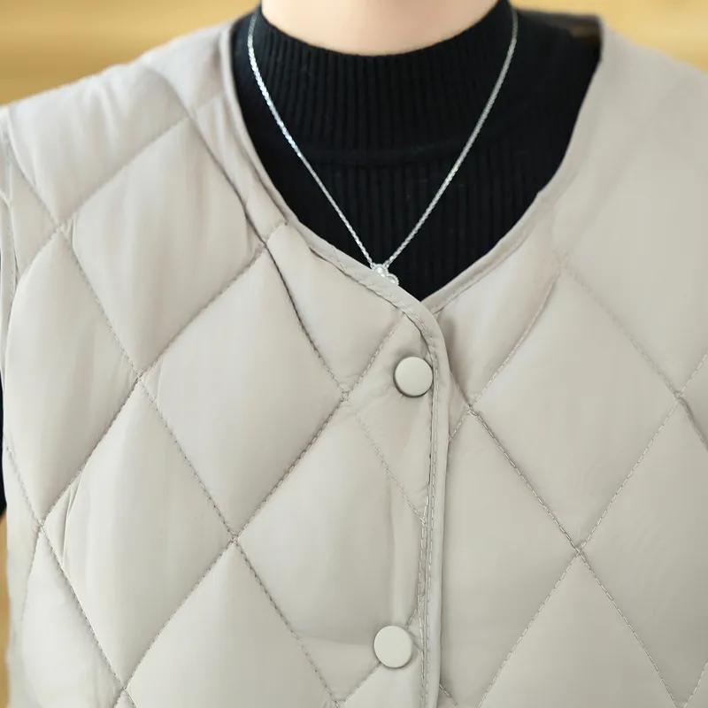 Women Autumn Winter Quilted O-neck Sleeveless Vest Single Breasted Loose Plus Size Casual Vest