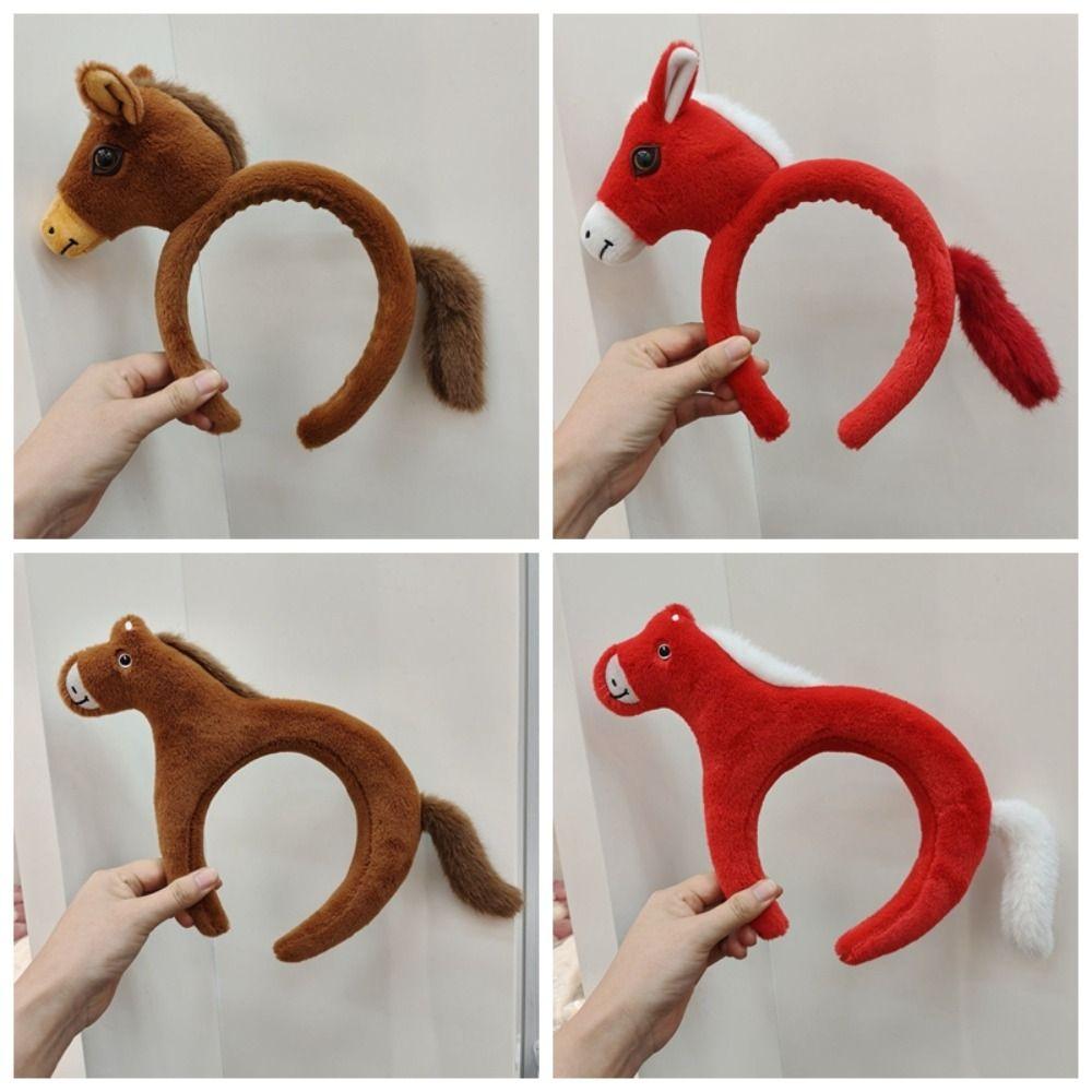 Cartoon Mascot Plush Headband Soft Pony Doll Headpiece Creative Horse Hair Hoop  Photo Props