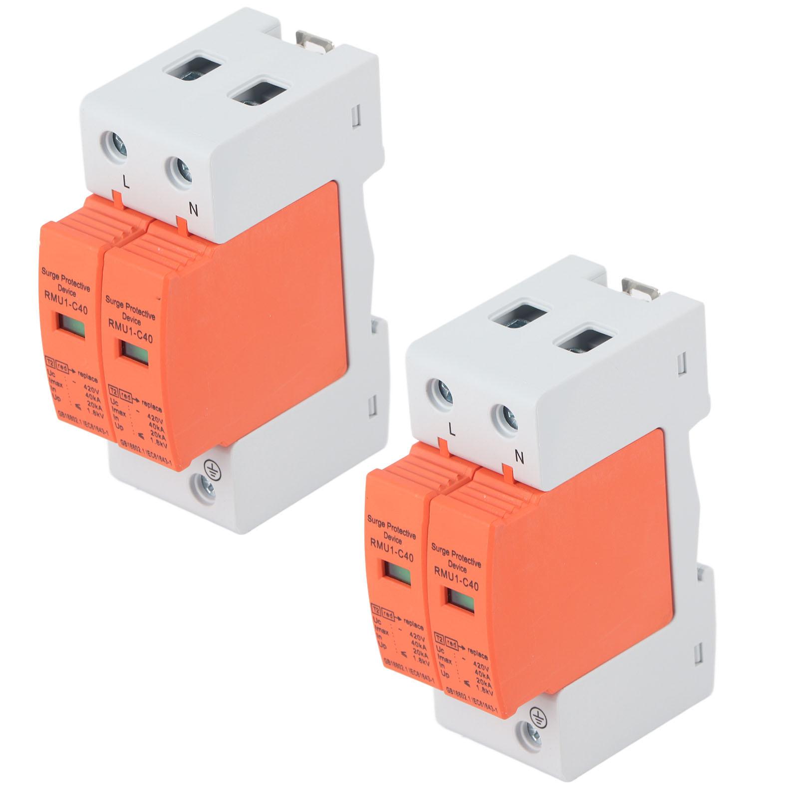 

2Pcs SPD Surge Protective Devices AC Arrester Protector Home Circuit Breaker 2P 420V RMU1‑C40