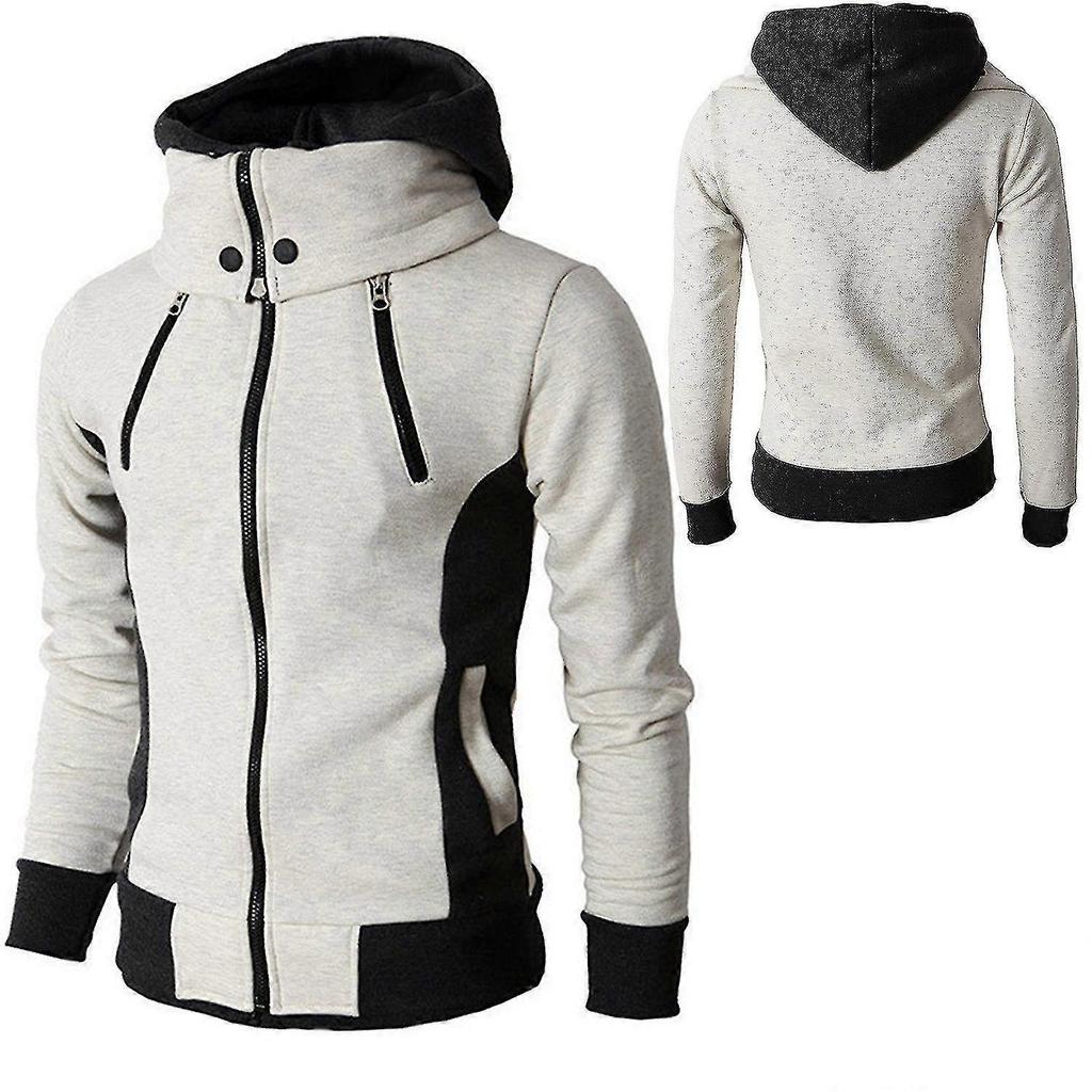 Men Zip Up High Collar Thick Fleece Lined Hoodie Winter Warmer Coat Jacket 25-26