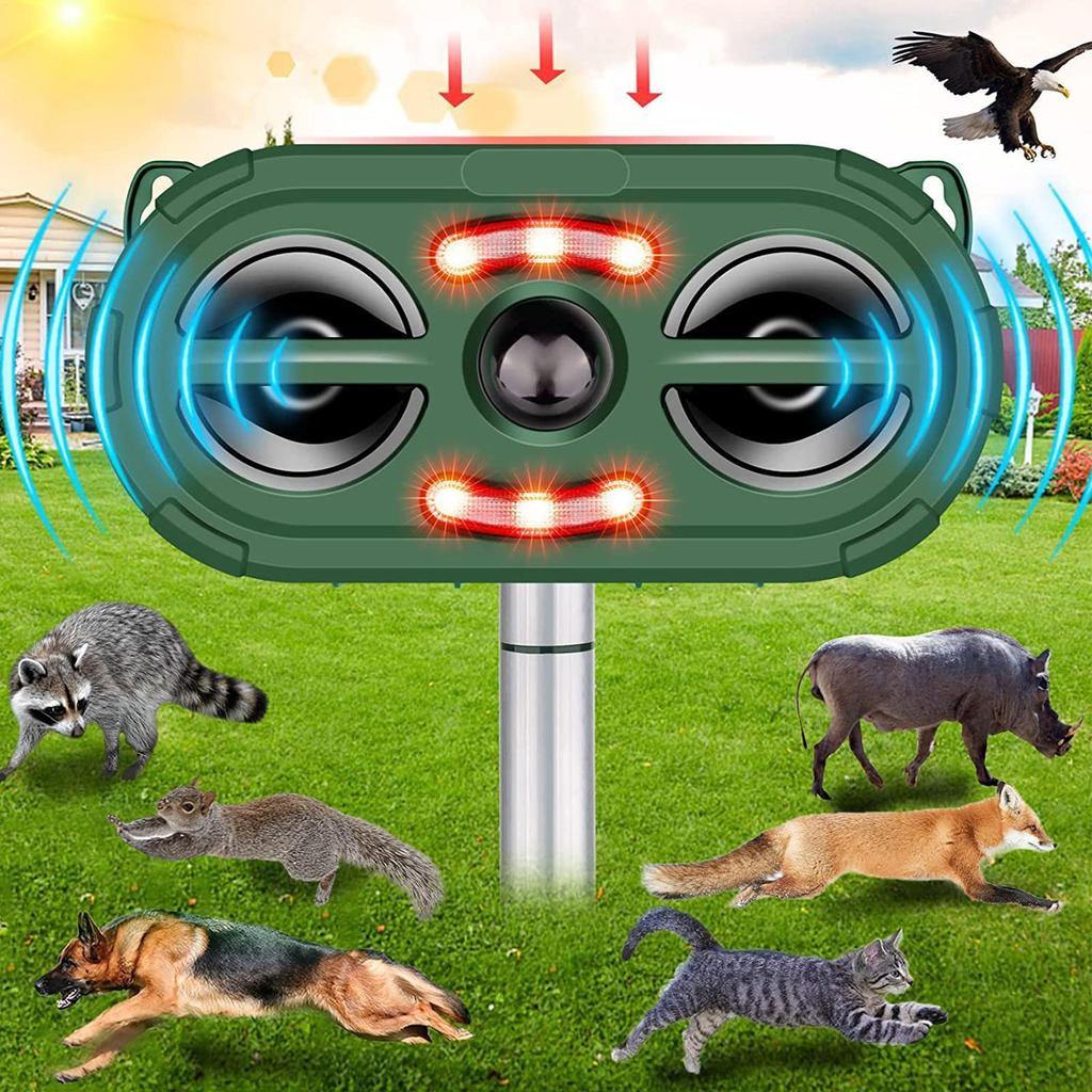 Solar Outdoor Animal Repellent Motion Sensor 5 Mode Scare Away Machine for Birds Cats Foxes Farm Garden Yard Backyard Camping