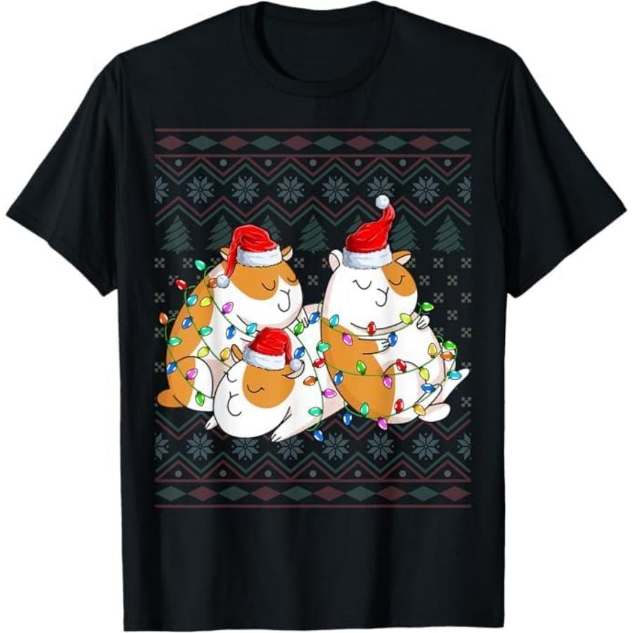 Hamster Xmas Lights Santa Hat Ugly Christmas Hamster T-Shirt GIU1 Mens Womens Tank Top Sweatshirt Hoodie Longsleeve 806 Black XXXXXL разноцветный