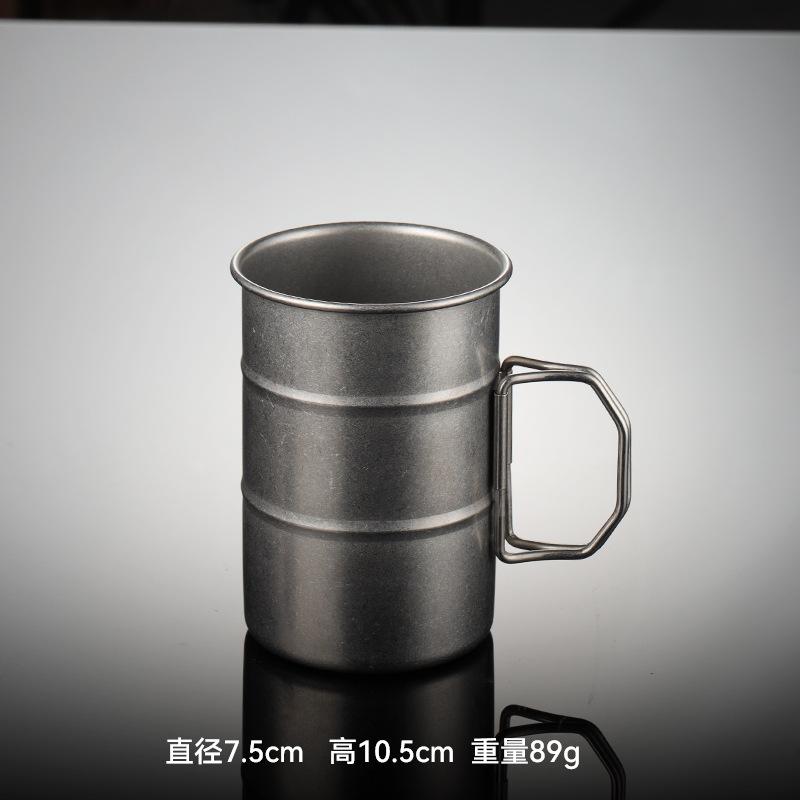304 nerezová ocel kreativní modelování ústní hrnek ve tvaru olejového sudu venkovní kempingový pohár na vodu skládací rukojeť retro imitace titanu jídlo
