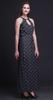 Bimba Block Ladies Crew Neck Waist String Print Maxi Dress with Side Slits Summer