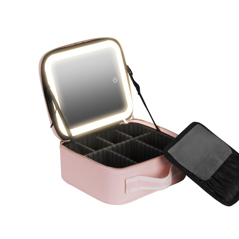 Smart LED Cosmetic Case with Mirror Cosmetic Bag Travel Makeup Bags for Women Fashion Portable Storage Bag