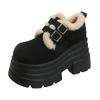 10CM New Winter Chunky Casual Snow Shoes Woman High Platform Wedge Heels Warm Fur Sneakers Fashion Women Buckle Leather Shoes