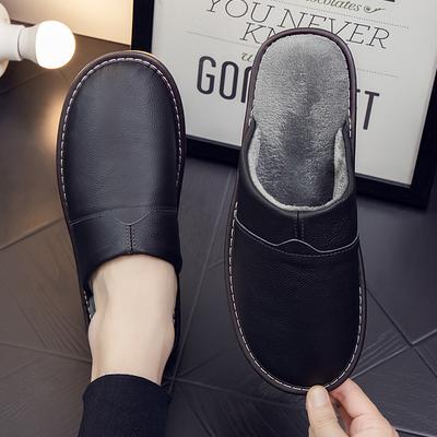 Ανδρικά Γυναικεία Ζευγάρι Φθινοπώρου και Χειμώνα Δερμάτινες αδιάβροχες βαμβακερές παντόφλες εσωτερικού χώρου Ζεστά αντιολισθητικά βελούδινα παπούτσια με χοντρή σόλα