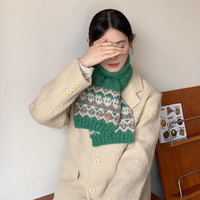 Green Christmas~ Retro Fair Island Jacquard Scarf Women's Winter New Warm Thickened Knitted Scarf