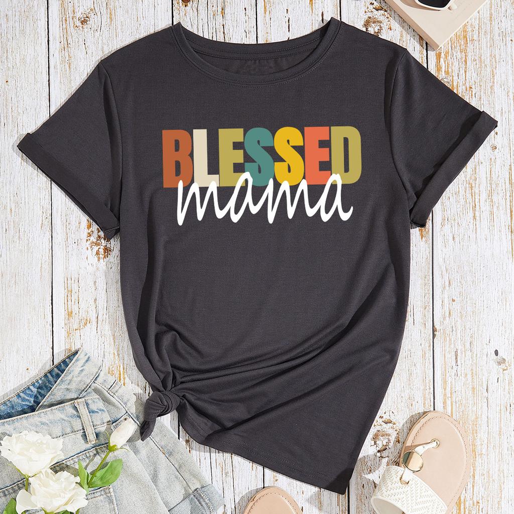 Cotton T-Shirt Short Sleeve Round Neck Women 2d Print Tops