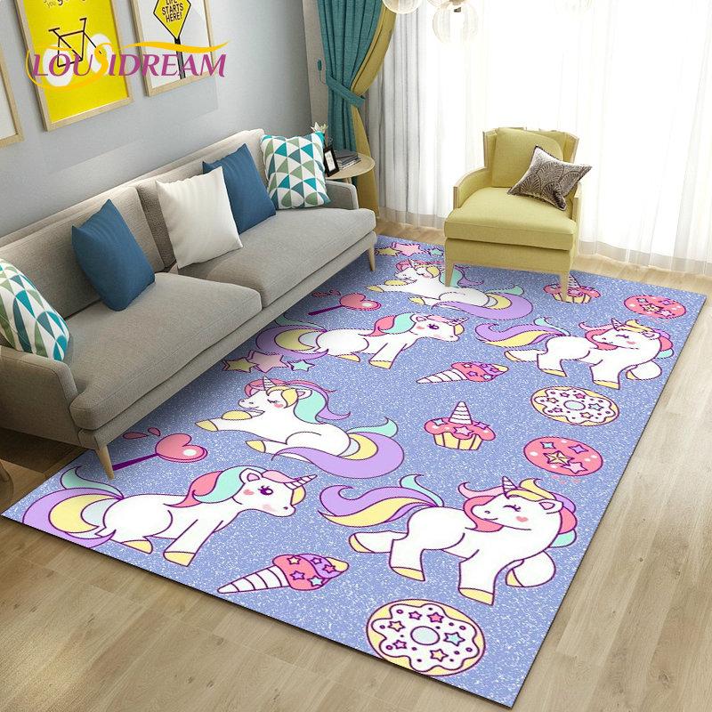 3D Cartoon Leuke Eenhoorn Gebied Tapijt, Tapijt Tapijt voor Woonkamer Slaapkamer Bank Deurmat Keuken Decoratie, Kind Speel Antislip Vloermat