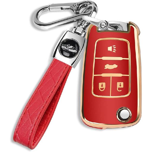 QBUC for Chevy Key Fob Cover Fit for 4 Buttons with Keychain,for Chevrolet Equinox Camaro Cruze Malibu Sonic Buick Terrain