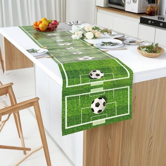 2 Pcs Green Grass Soccer Table Runner Game Day Table Decoration for Sports Theme Birthday Party Supplies Home Kitchen Dining Decor