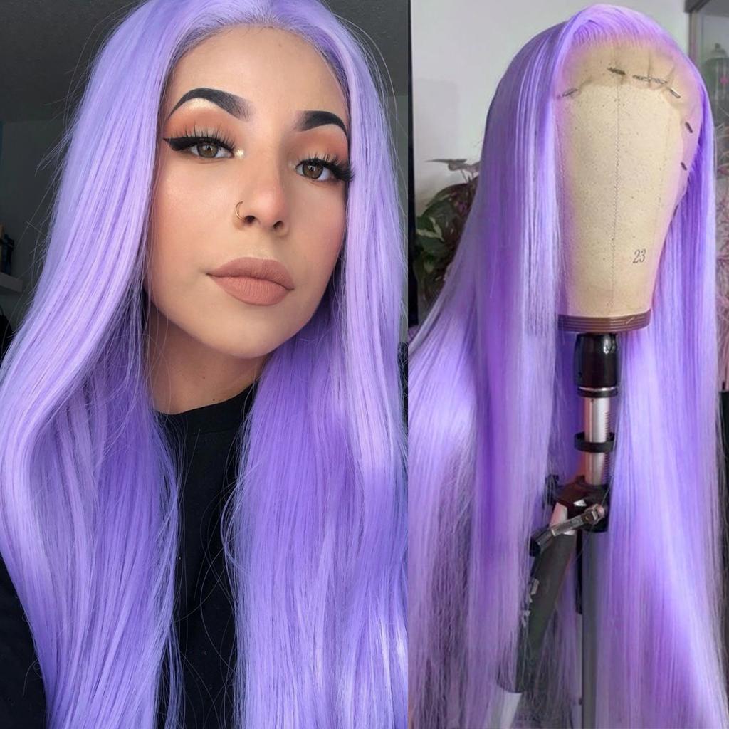 AIMEYA Lavender Purple Silky Straight Lace Front Wig Women's Synthetic Wig 13x4 Black /Blonde/Brown/ Blue Color Daily Cosplay