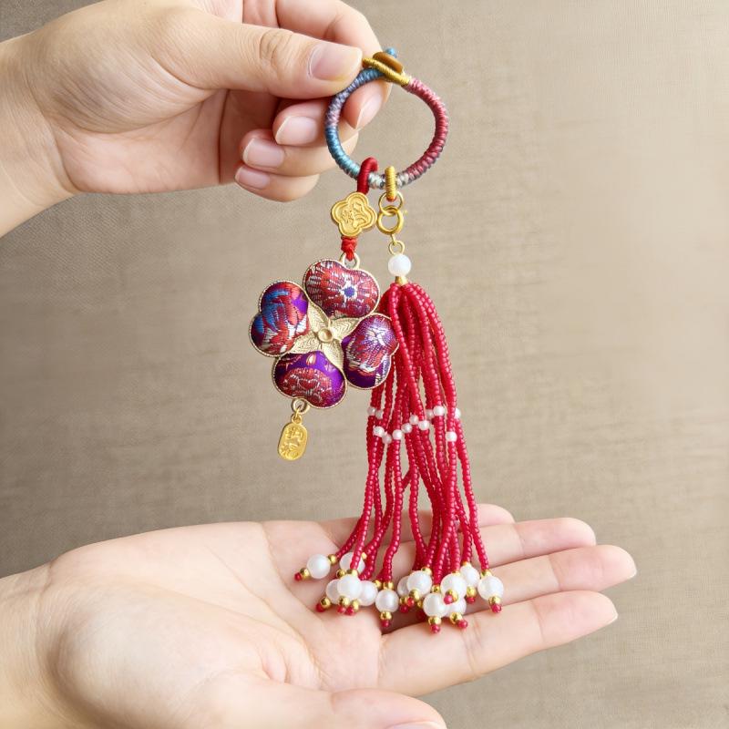 Pure Handmade Song Brocade Horse Pendant Charm – Double-Sided Fortune & Prosperity Tassel Ornament