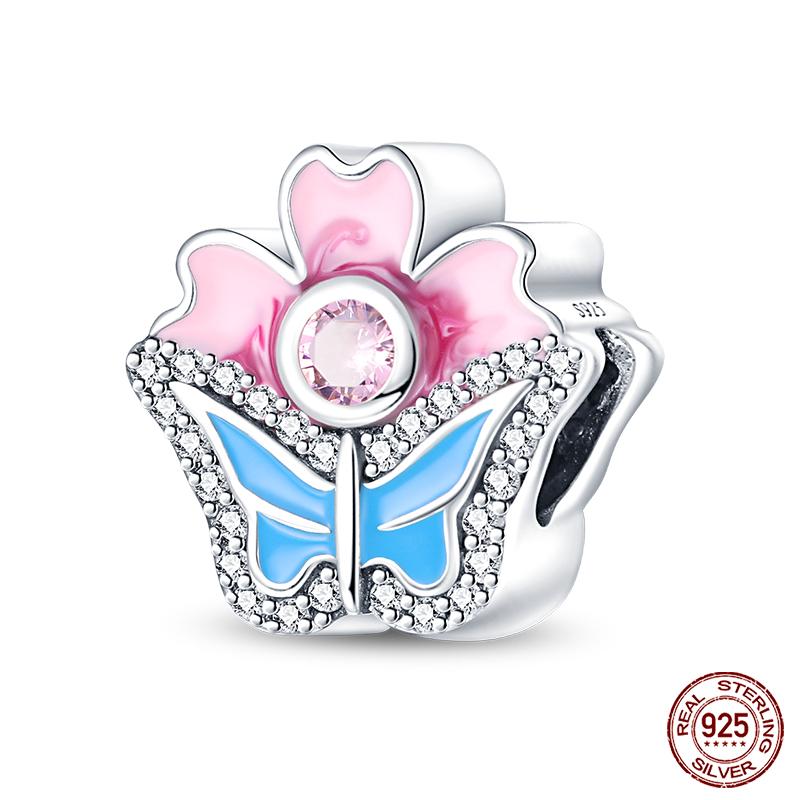 Copper Pink Collection Heart Shape Charm Beads For Brand Original Bracelet Diy Jewelry Gift