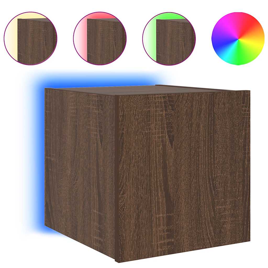 Wall Mounted TV Cabinet with LED Lights Brown Oak Effect 30.5 x 35 x 30 cm