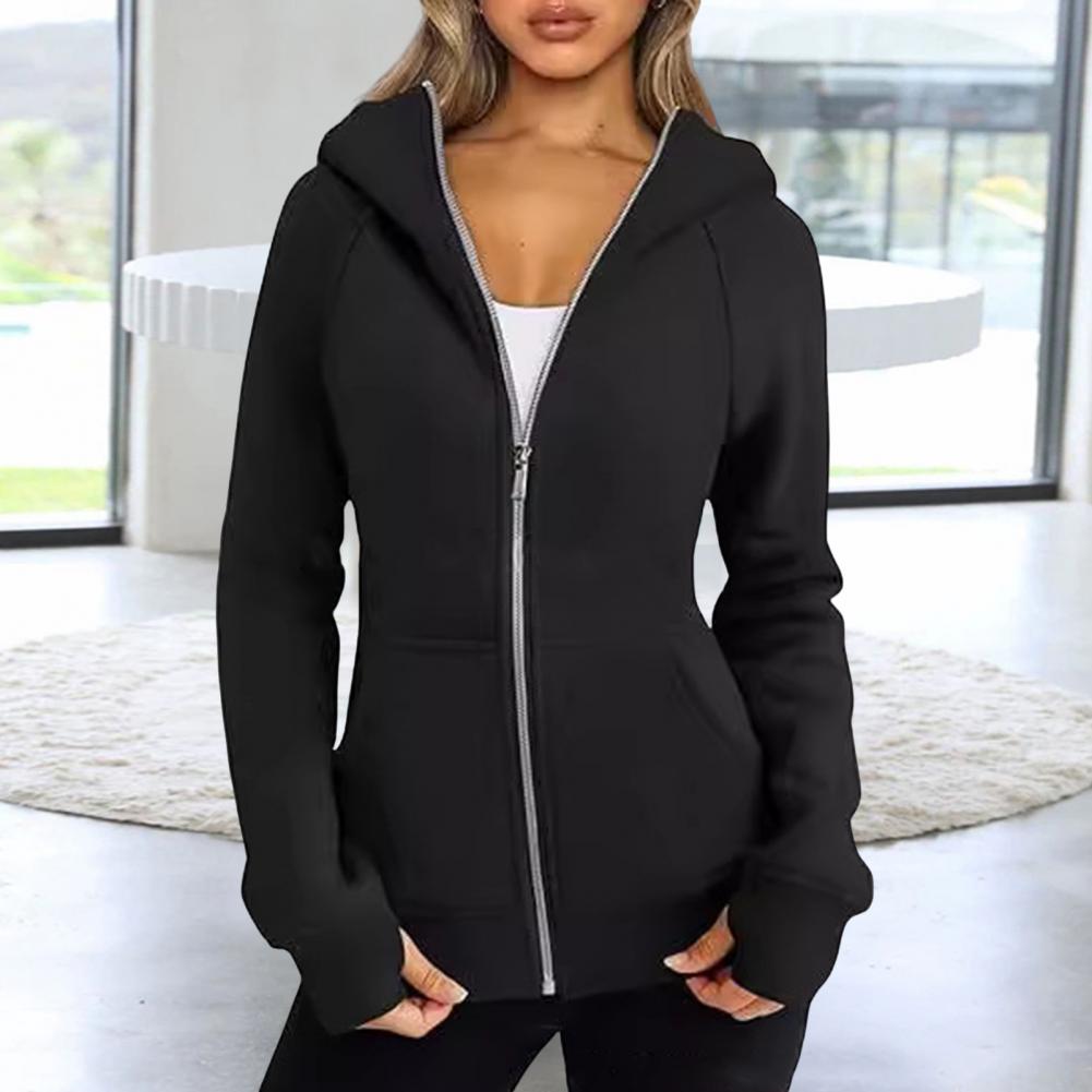 Women Jacket Plush-lined Lady Hoodie Jacket with Zipper Closure Pockets Elastic Cuffs Cozy Cardigan Coat for Wear Spring Autumn