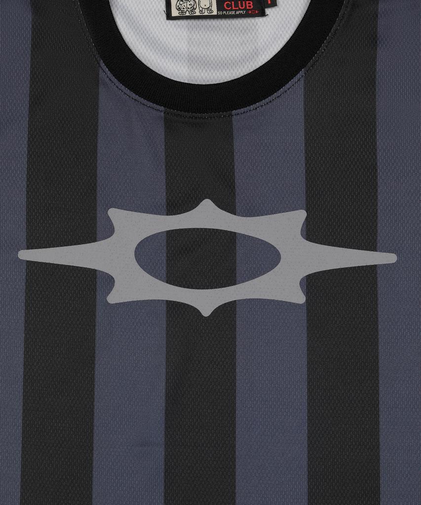 Lujeoseukeulleob Logo Stripe Crop Mesh T-Shirt Charcoal