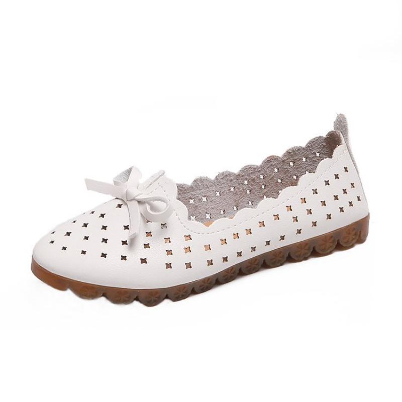 

Women s Breathable Perforated Flat Shoes with Bow Decor Non-slip Comfortable Flats for Daily Wear 35 белый