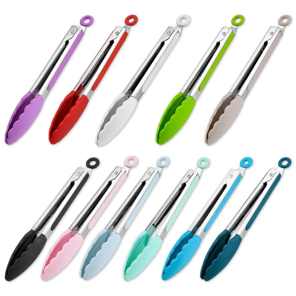 High-Temperature Resistant Silicone Kitchen Tongs - Non-Slip for Grilling, Baking, and Bread Handling.