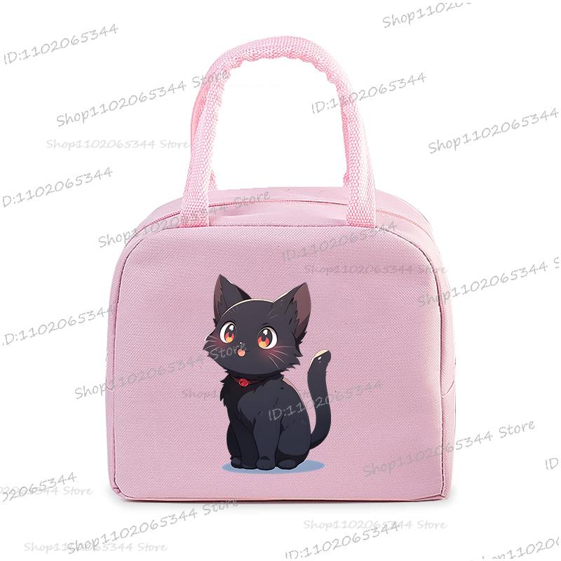 Anime Comic Cat Print Lunch Bag Women And Kids Funny Kitten Graphics Bento Thermal Handbags Thickened Insulation Lunch Box Bag