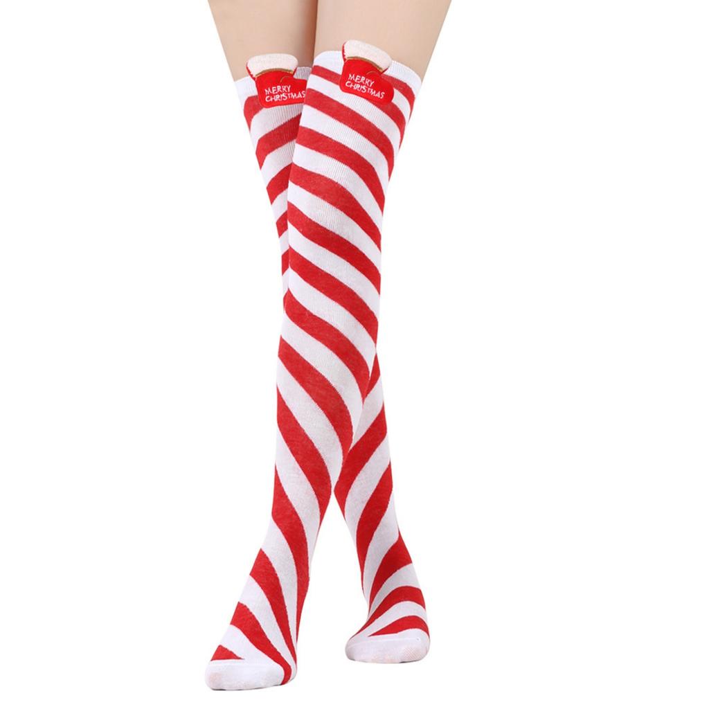 Women's Christmas Doll Socks Stripe Knee-High Socks