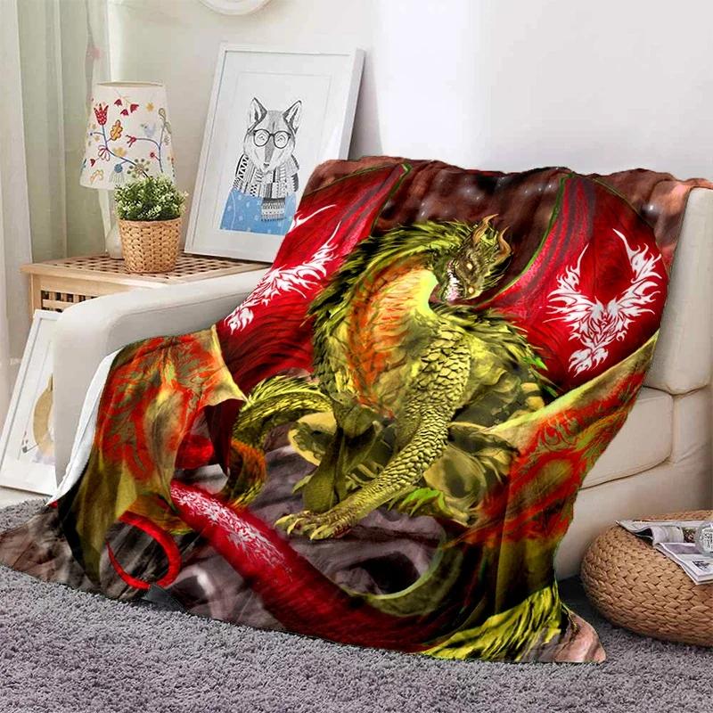 Colorful Dragon Pattern Flannel Throw Blanket Soft Cozy Lightweight Warm for Bedroom Sofa Couch Bed Decoration Teen Kids Gifts