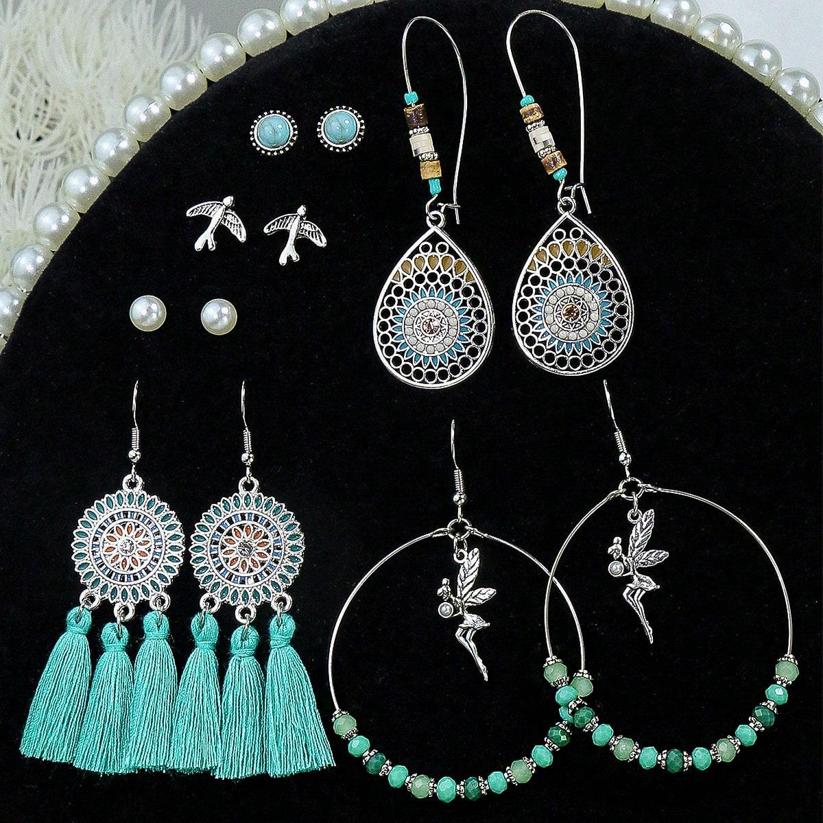 

Бохо Этнические Висячие/Круглые Серьги Для Женщин Винтажные Кисточки Модные Наборы Серег Pendientes Серьги Необычный Подвеска Циркон Fem