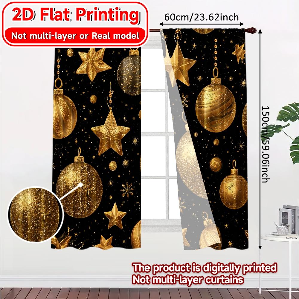 Set Of 2 Flat Printing Golden Festivities Popular Creative Curtains Durable Polyester Fabric Decorations Perfect Made