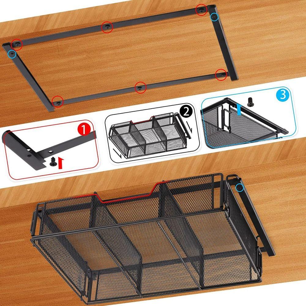 Slide-Out Desktop Organizer Large Capacity Metal Storage Basket Under Desk Drawer  Classroom
