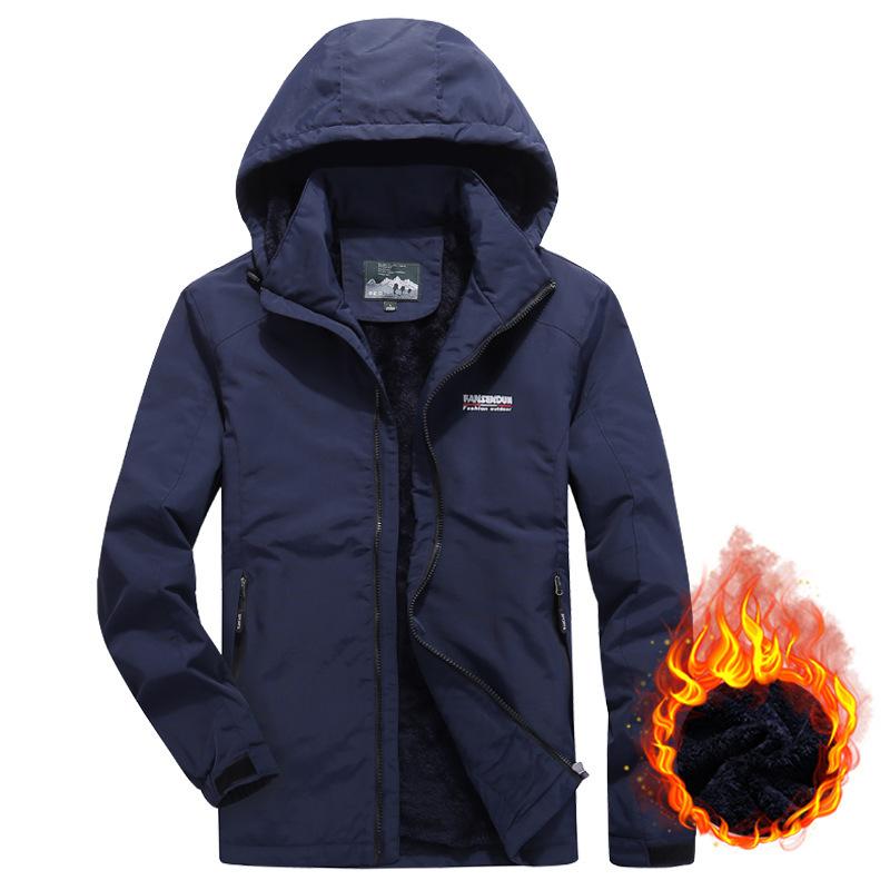 New Autumn and Winter Velvet Quick-drying Jacket Men's Casual Outdoor Thickened Hooded Jacket Windbreaker