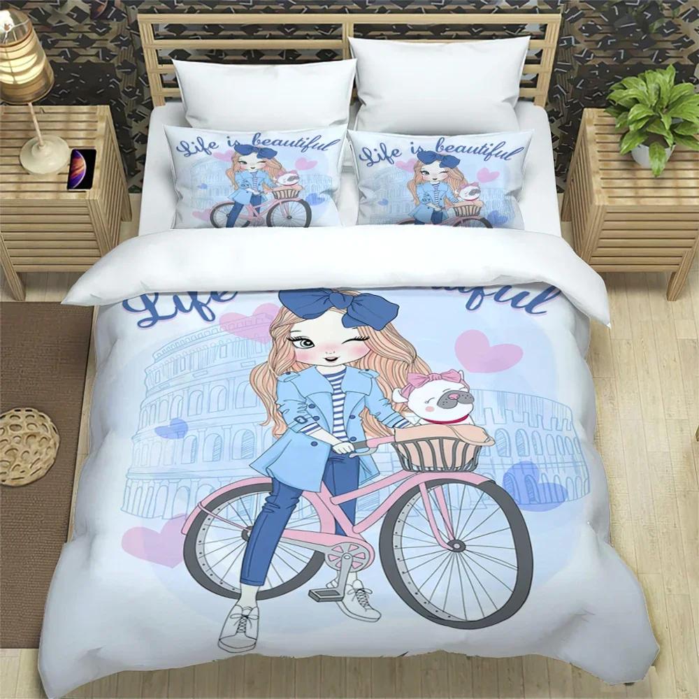 Cartoon Girl Art Print Xxl Three Piece Bedding Set  Article Children Or Adults For Beds Quilt Covers Pillowcases Bedding Set