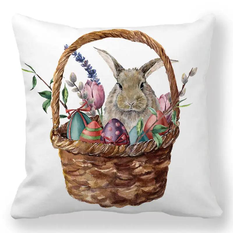 Easter Bunny Cushion Cover Easter EggHoliday Decoration Home Sofa Throw Pillowcase Easter Party Cushion Cover Square 45X45 Cm