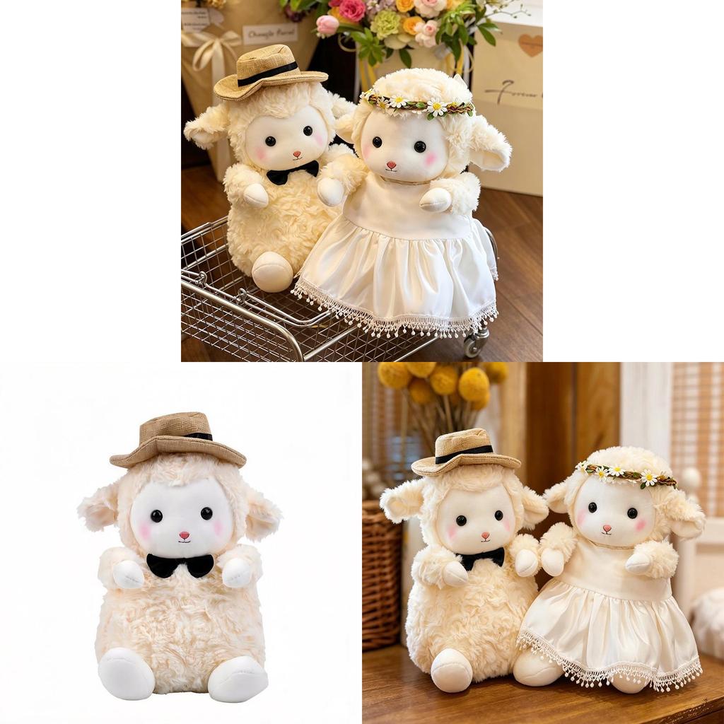 Cute Sheep Plush Toy For Couples Gift Warm Fuzzy Teddy Bear With Pp Cotton Filling