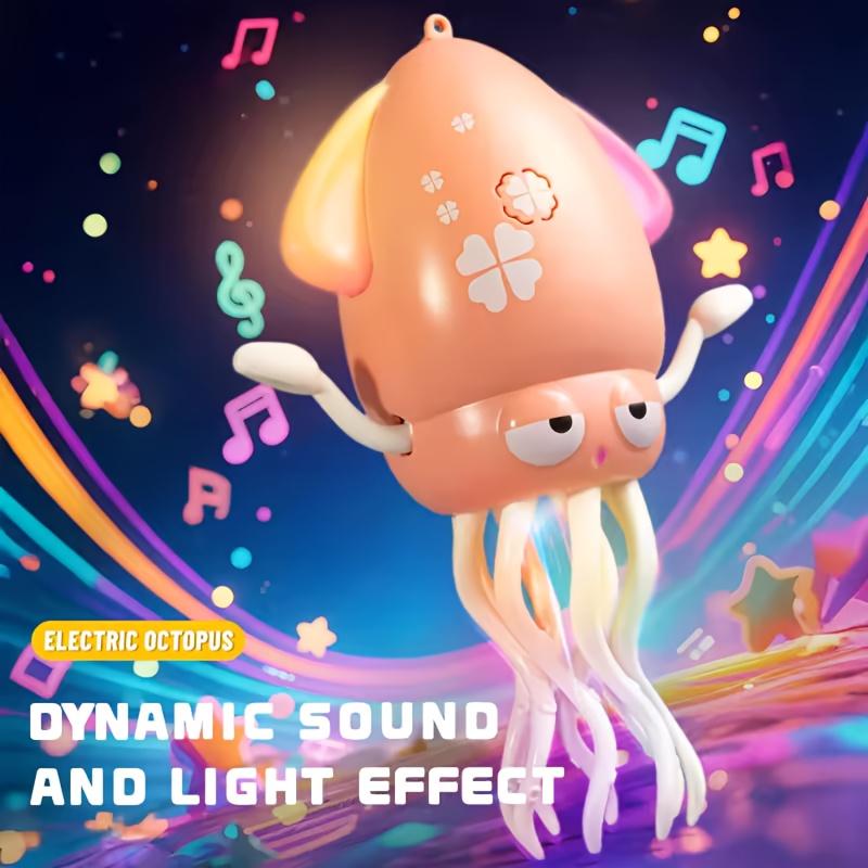 1SET Dancing Electric Octopus, Automatic Jumping Squid - Funny Trick Toy, LED Electronic Dancing Octopus Toy, Pink, Yellow, Green