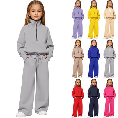 Sudadera con cuello alto y media cremallera para niña + Pantalones largos de forro polar deportivo, Conjunto casual para niños