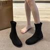 Bottes d'hiver Automne et Hiver Noir Stretch Mode Élégantes Bottes Talon Bas Plates Bottines Femmes Daim Confortables Rétro Chaussures pour Femmes