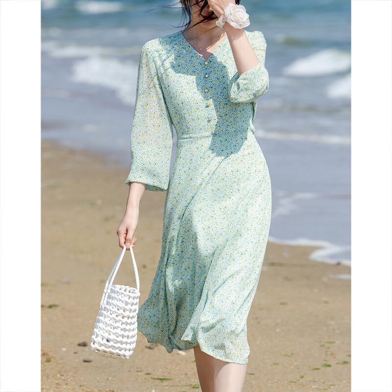 DME Sweet Floral Chiffon A-line Midi Dress