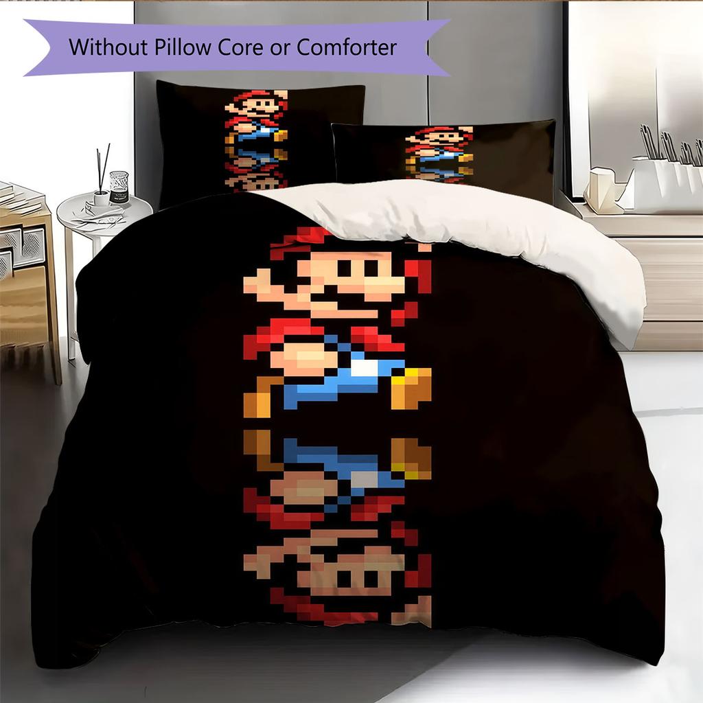 Mario Cartoon Pattern Bedding Home Decoration Birthday Gift ( 1 duvet cover + 2 pillowcase, without core),fan merchandise.