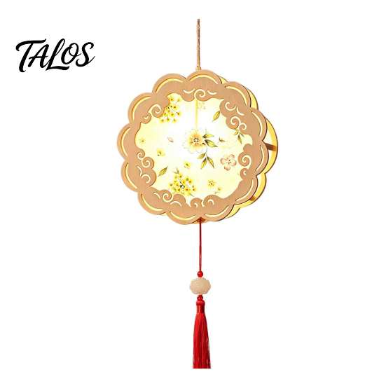Handmade Paper Lantern Craft DIY Chinese Ancient Style Kit, Light Up Handheld with LED String & Quaint Wooden Frame Tassel, Rabbit Butterfly Lotus Fan
