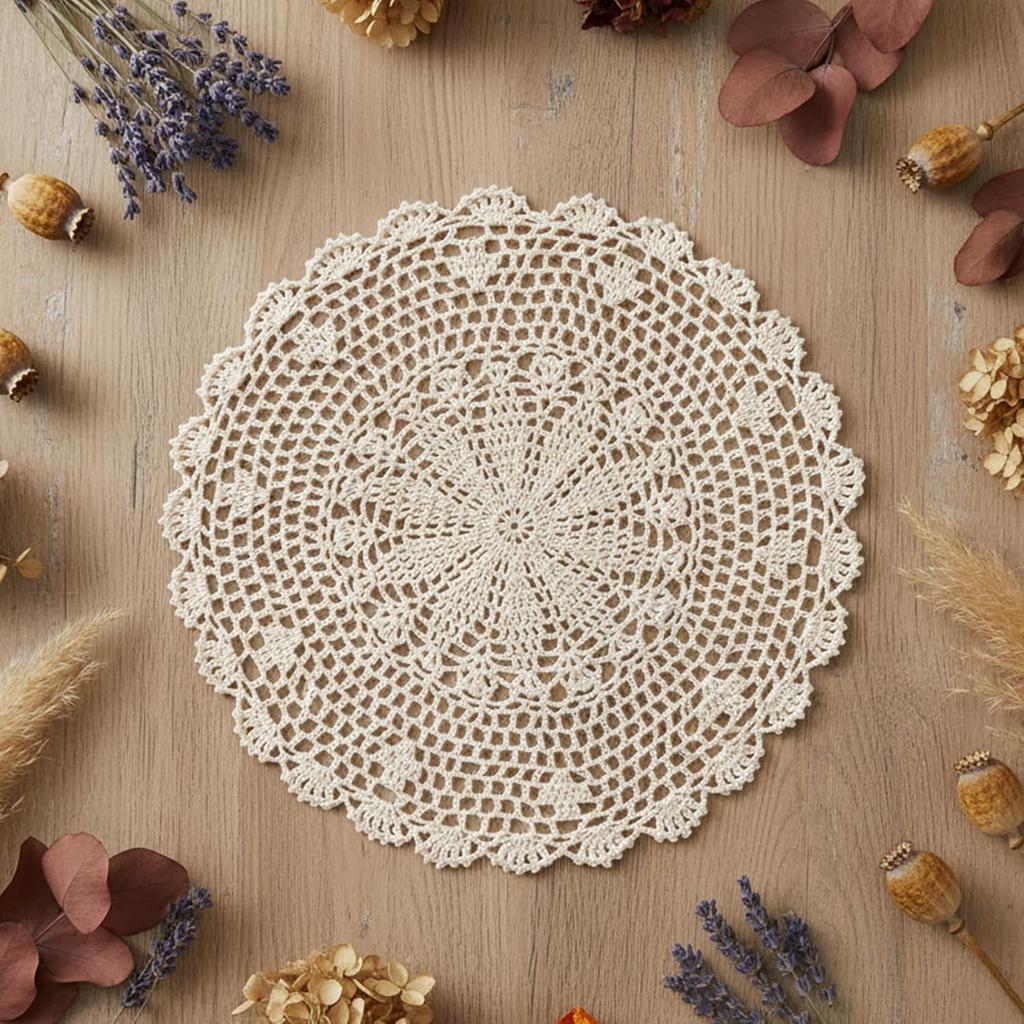 Crochet Doilies, 15.7 Inch Large Cotton Doilies for Tables Round Handmade Lace Placemats Vintage Knitted Tablecloth for Home Kitchen Dining Room