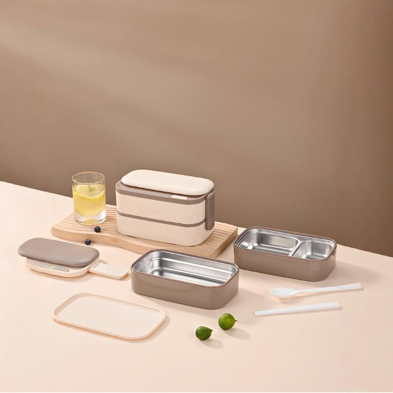 304 Stainless Steel Lunch Box 2 Layers Divided Microwavable Bento Box For Students Office Worker Portable Sealed Food Containers