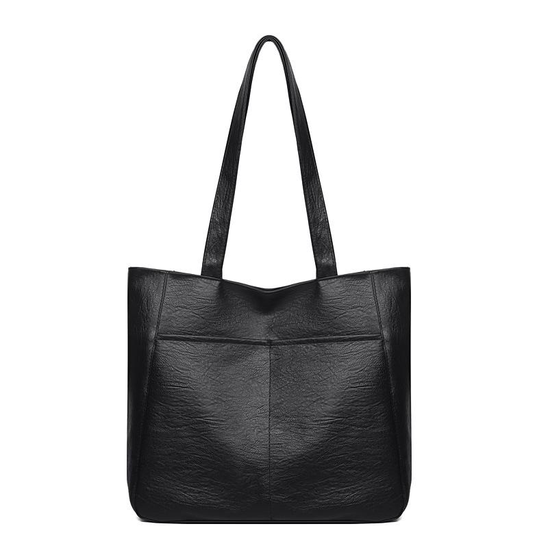 

2026 Women s Versatile Soft Leather Tote Bag - Large Capacity, Simple Commuting Shoulder Bag чорний