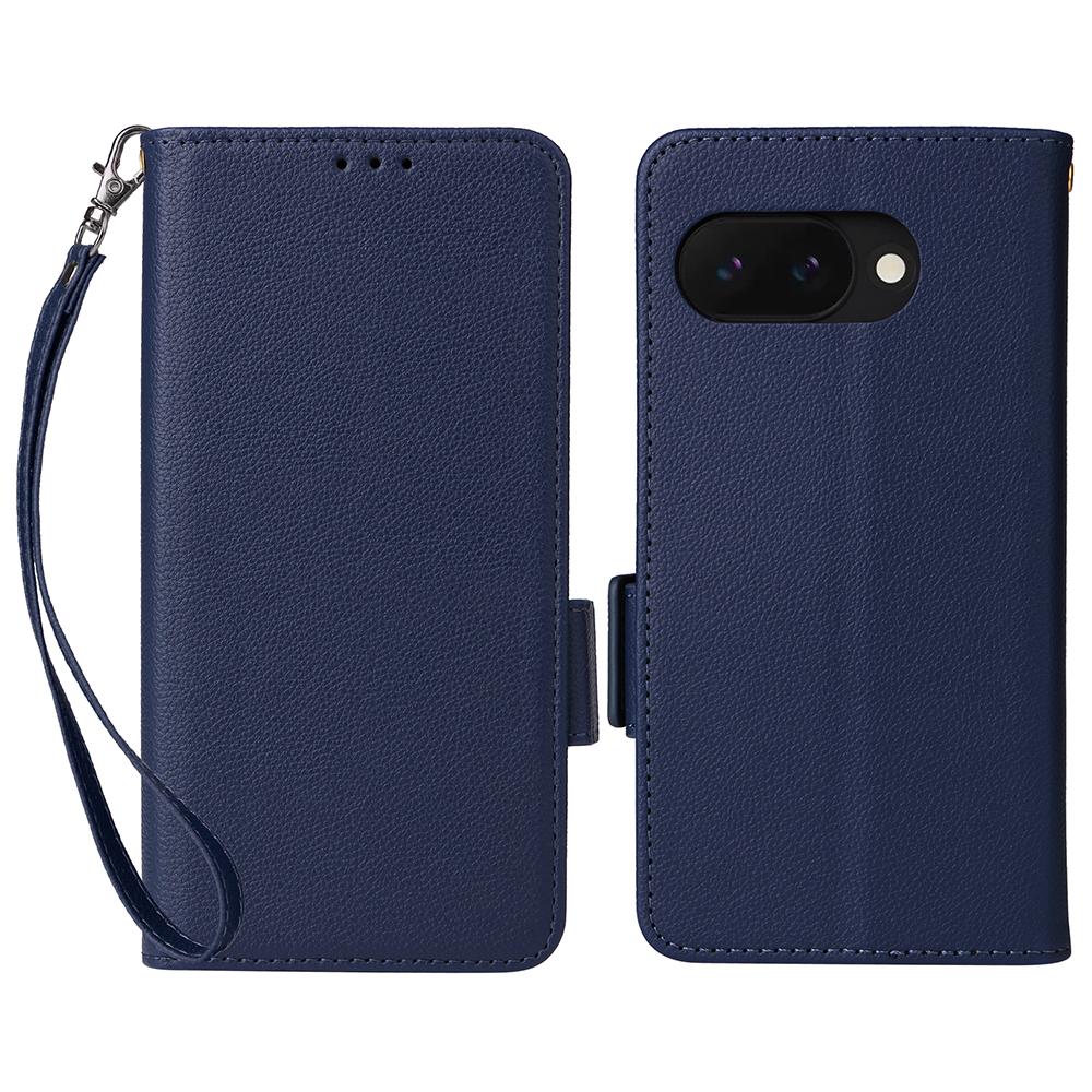 For Google Pixel 9a Case with Wrist Strap Litchi Texture PU Leather Wallet Phone Cover