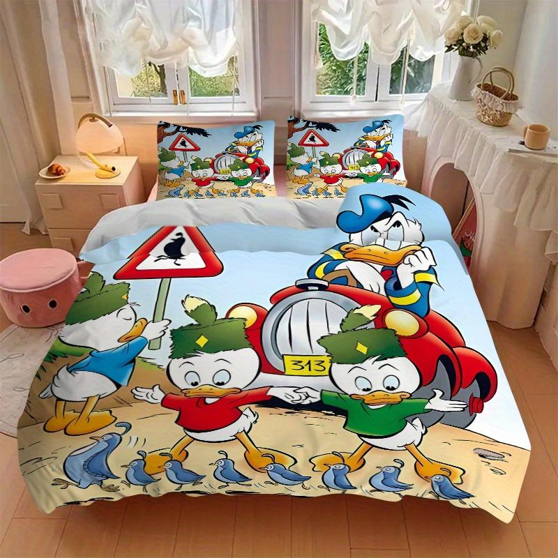 3pcs Donald Duck and Nephew Bedding Set, Including 1 Quilt Cover and 2 Pillow Shams, Without Filling, Soft and Comfortable Home Bedroom S033