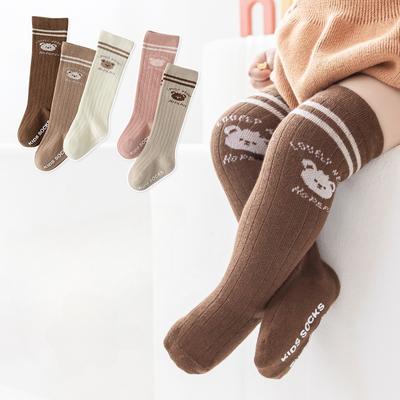 Combed Cotton Boneless Loose Baby High Socks Infant Toddler Children Non-slip Stockings Cartoon Bear Knee Socks