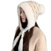 Retro striped fleece ear protector wool hat women's winter thickened plush Lei Feng hat outdoor cold-proof lace-up knitted hat tide