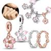 copper Pink Romantic Cherry Blossom Charm Bead Charms Bead Charms Flowers Rings Compatible With Pandora Bracelets Bead for Women Fine Jewellery Gift